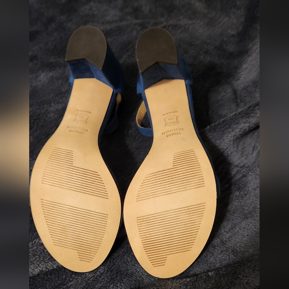 Stuart Weitzman Nearlynude Ankle Strap Sandal Heel Nice Aqua Blue Suede - Picture 4 of 12